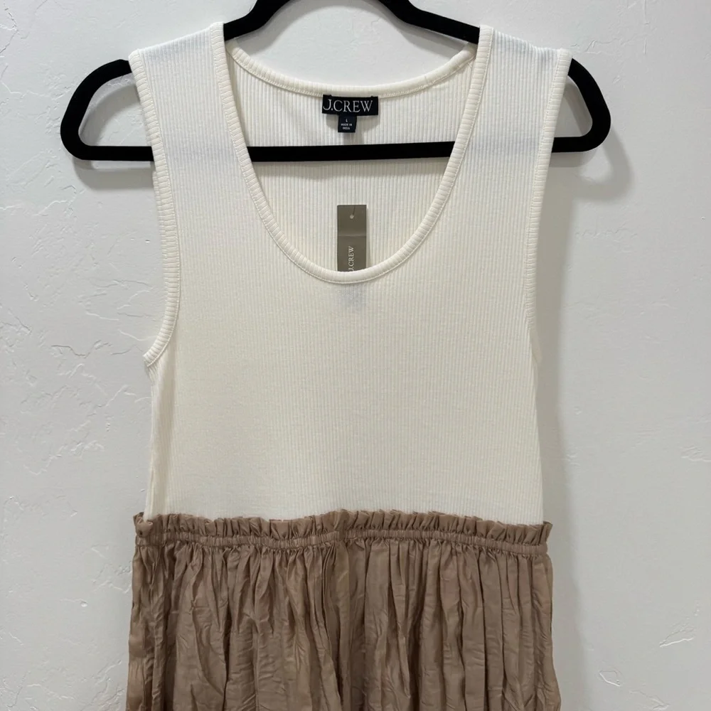 NWT J. Crew Gathered-Waist Mixy Midi Dress Ivory White Tan Large CI891